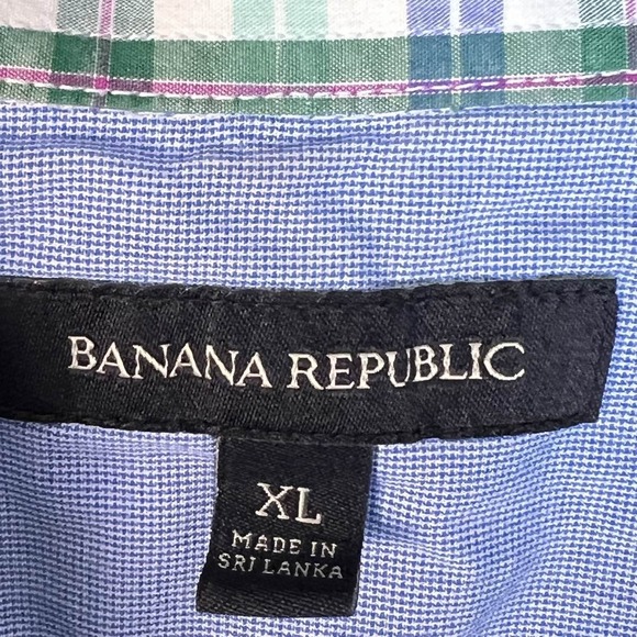 Banana Republic Men's XL Green Blue Plaid Soft Wash Shirt Short Sleeve Cotton - Picture 3 of 10